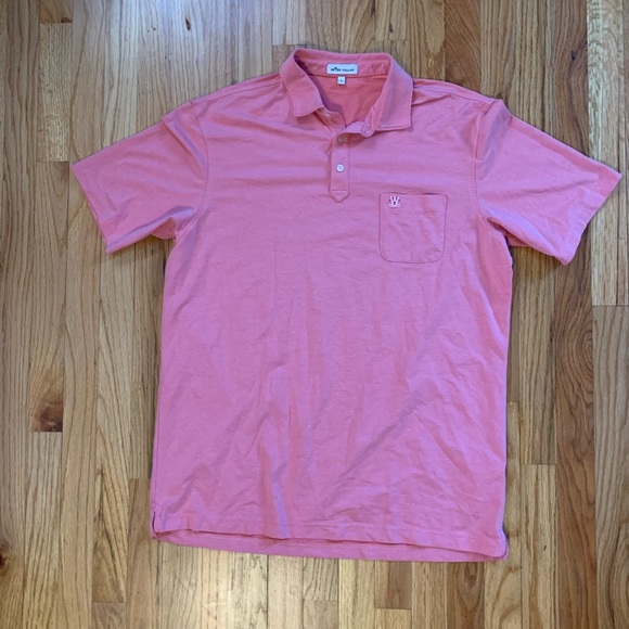 Peter Millar Large Cotton Front Pocket Short Sleeve Logo on Pocket Coral Polo - Picture 2 of 6